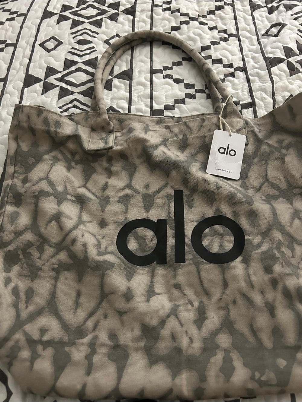 ALO Yoga Taupe and Black Tie-Dye Logo Tote